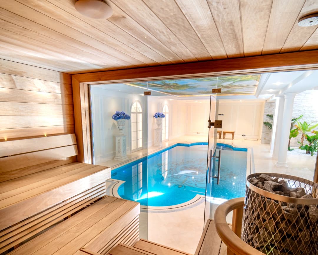Sauna with pool view