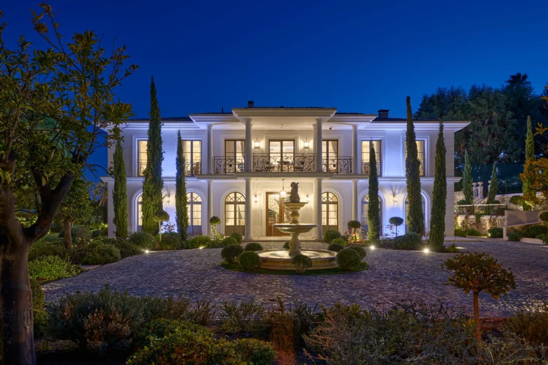The villa at dusk